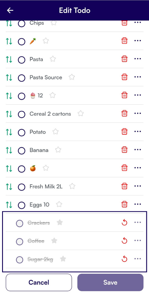 Delete Items View