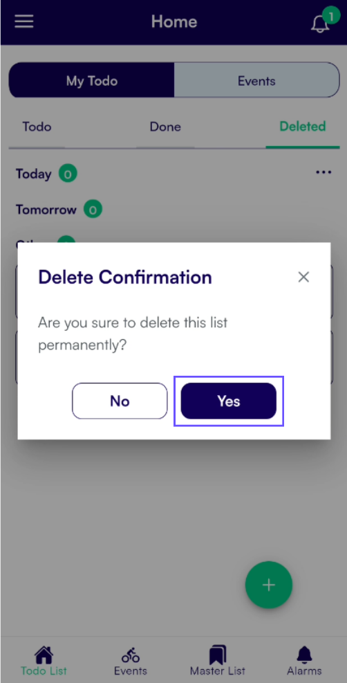 Delete Confirmation - Delete Tab