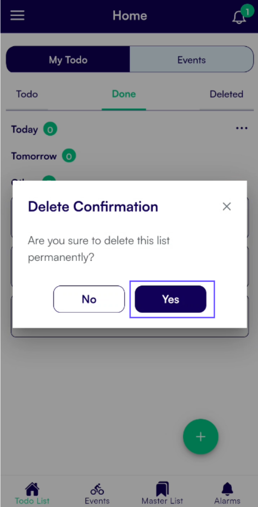 Delete Confirmation - Done