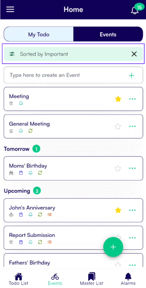 Event Important Sorted