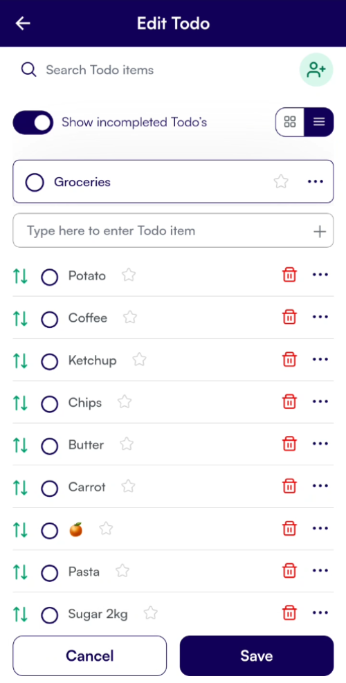 View of List Items