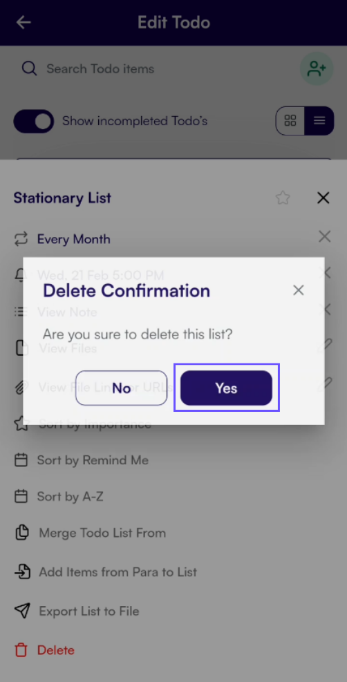 Delete Confirmation Popup