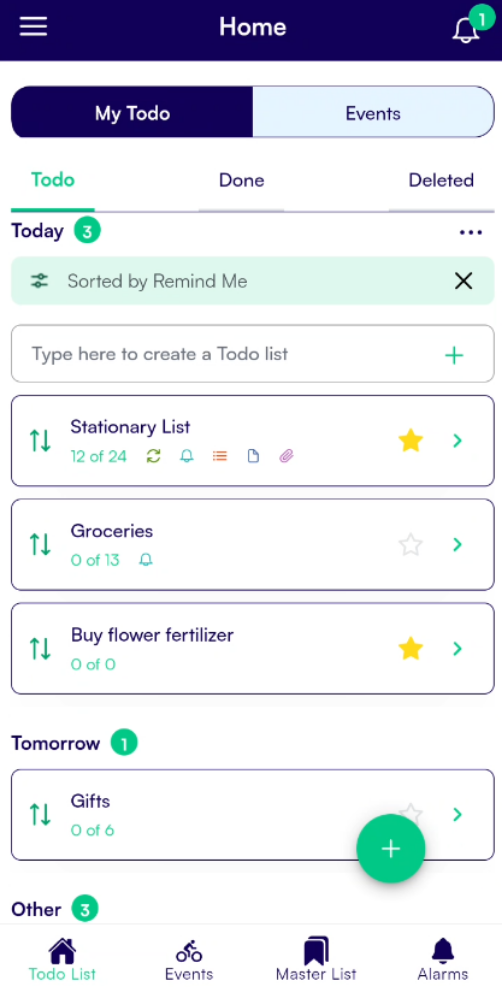 List Sort by Remind Me